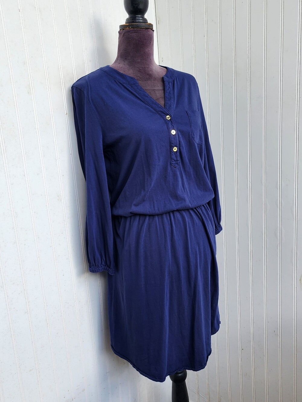 LILLY PULITZER Beckett Blouson Jersey Dress Navy Blue 3/4 Sleeve Pima Cotton M - Picture 6 of 16